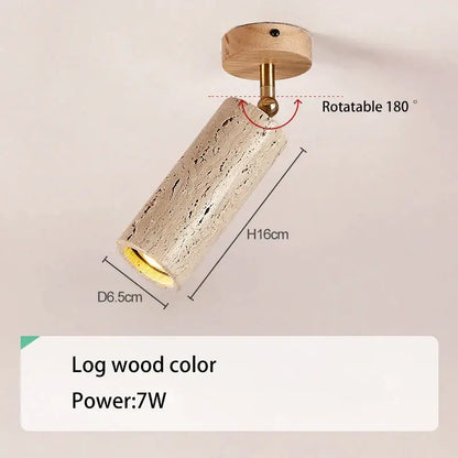 A rustic walnut log wood decorbites led natural spotlight with natural stone finish and brass hardware for ceiling and wall use