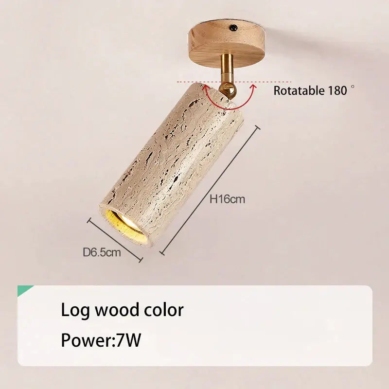 A rustic walnut log wood decorbites led natural spotlight with natural stone finish and brass hardware for ceiling and wall use