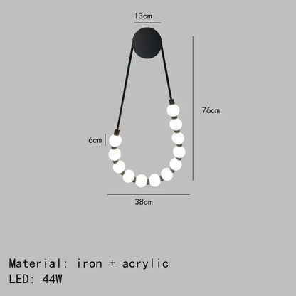 Black iron and white acrylic DecorBites LED necklace wall light with spherical LED bulbs in Art Deco style for home decor
