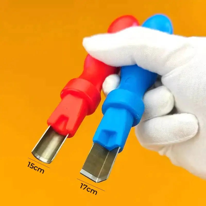 DecorBites™ led neon carving knives with red and blue plastic handles and metallic blades for woodworking and strip lights installation