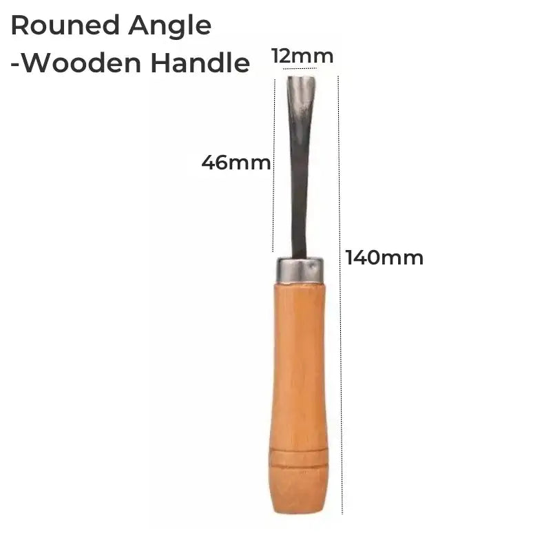 A 140mm DecorBites LED neon light carving knife with a light brown wooden handle and rounded-angle metallic blade