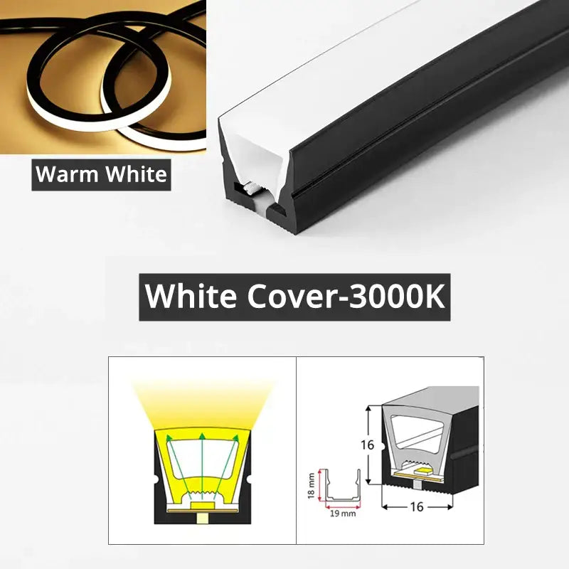 DecorBites™ led neon rope lights with black and white strip and warm white 3000k illumination for outdoor decor