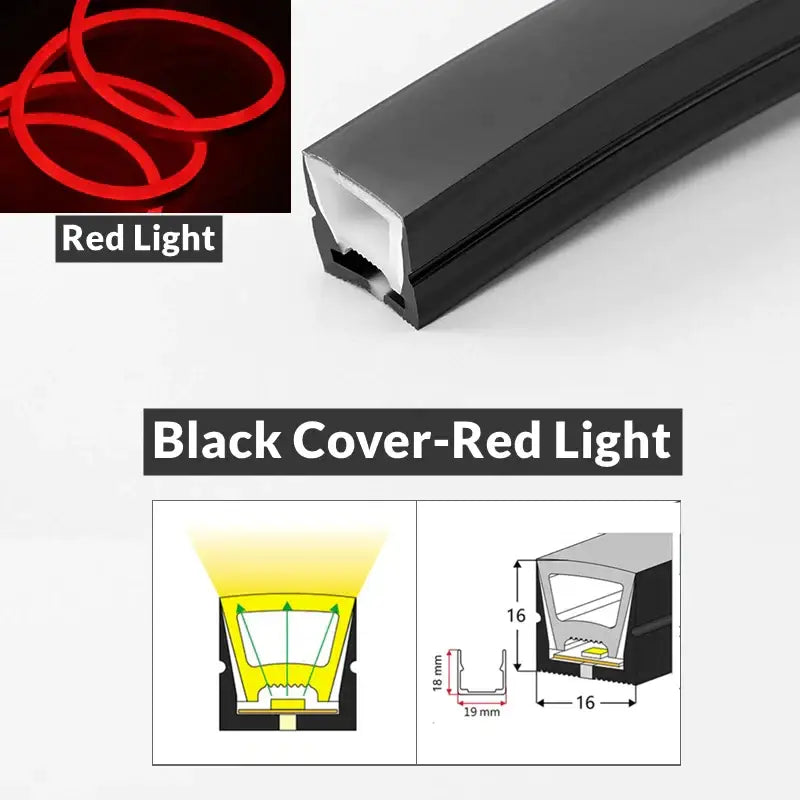 Black plastic housing for red led neon rope light in DecorBites™ neon rope lights waterproof outdoor strip design