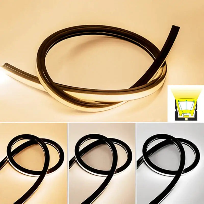 Decorbites™ black and gold led neon rope lights with a sleek flexible design for outdoor home decor use
