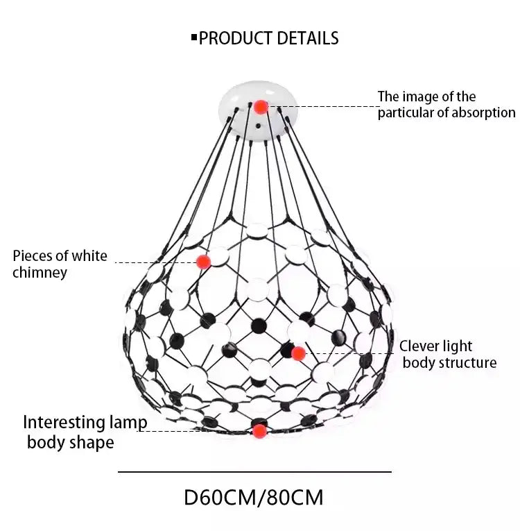 A modern decorbites led net pocket pendant light with a black and white geometric honeycomb teardrop design for living room