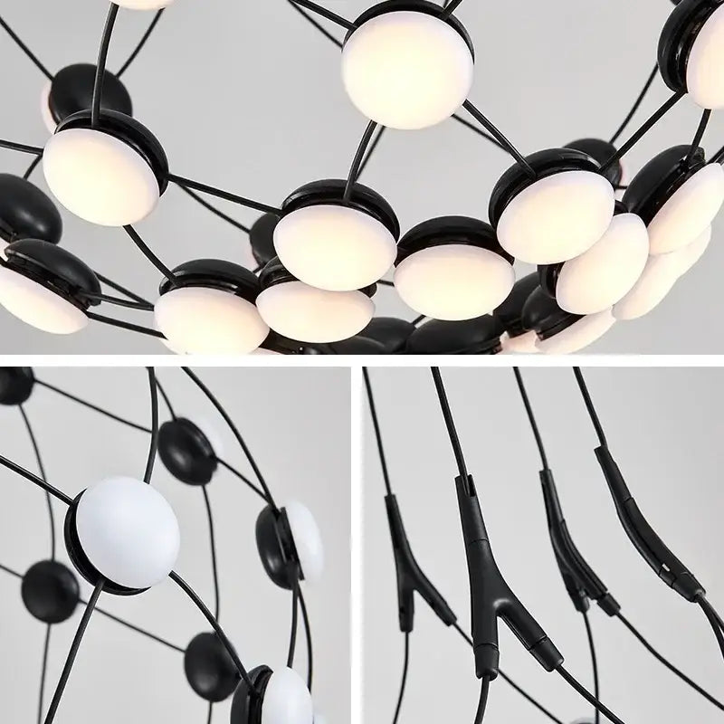 Black and white spherical pendant light with minimalist design by decorbites led net pocket for living room lighting