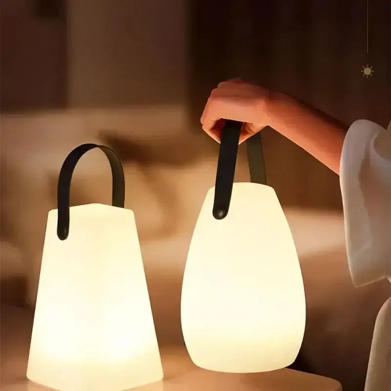 DecorBites™ led night light with softly glowing white lanterns and sleek black handles portable and rechargeable for outdoors