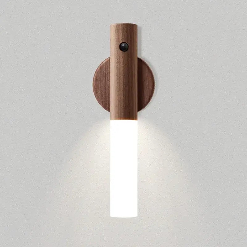 Minimalist wooden DecorBites LED night light wall sconce with cylindrical LED night light emitting soft white illumination