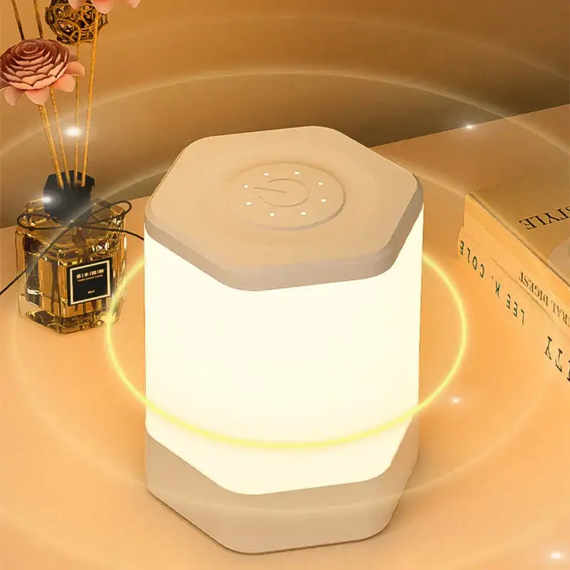 Decorbites led night light soft hexagonal beige body with warm white illumination ring for bedside table lighting