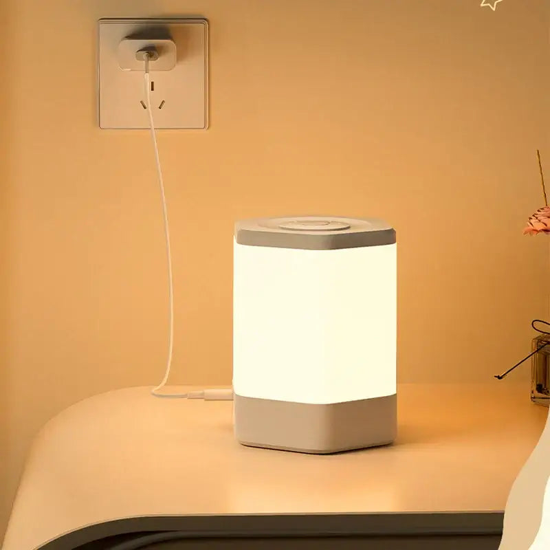 Decorbites led night light USB lamp with hexagonal soft white body and gray accents for bedside table lighting