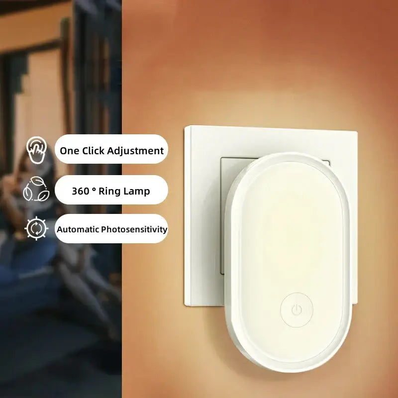 Decorbites led night light white oval smart plug with circular power button and 360° ring lamp for bedroom decor