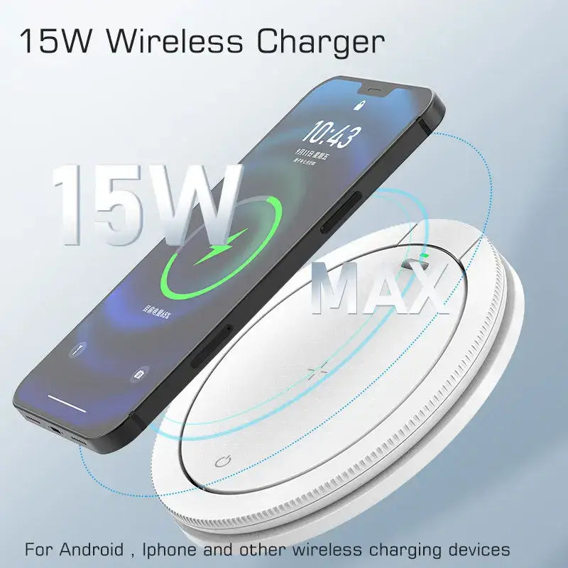White circular 15w wireless charger with textured edge in decorbites led night light for bedroom night light use