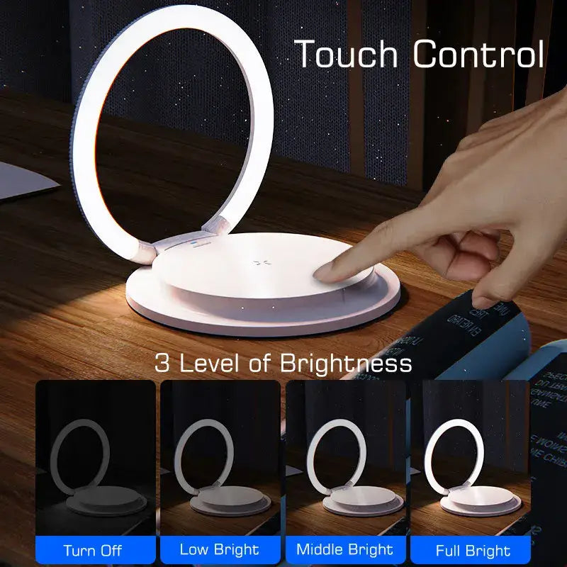 A sleek white decorbites led night light with touch control and three brightness levels for bedroom use