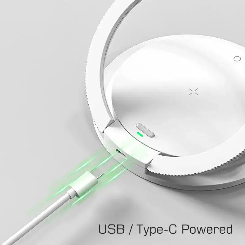 White circular wireless charging pad with green led indicator in decorbites led night light for bedroom decor and eye protection