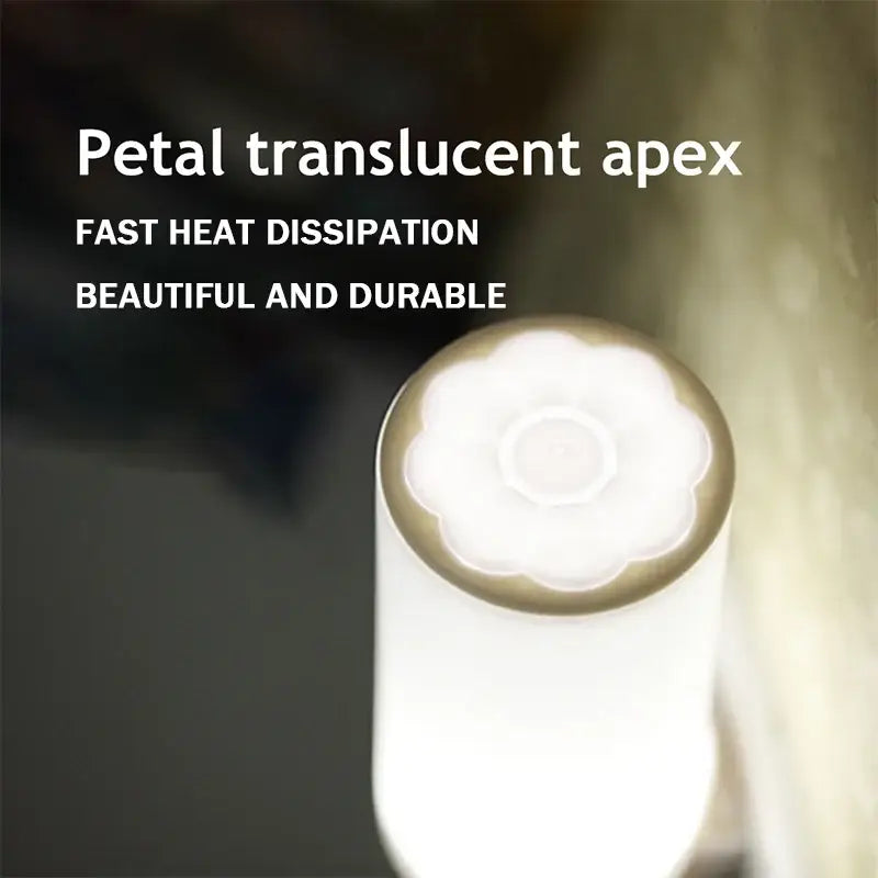 A white petal-shaped translucent apex with a gold rim on the decorbites led night light for bedroom use