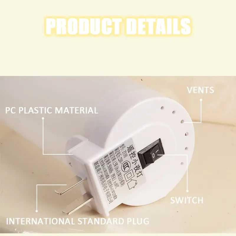 DecorBites LED night light white cylindrical pc plastic tube with international plug and switch base for bedroom use