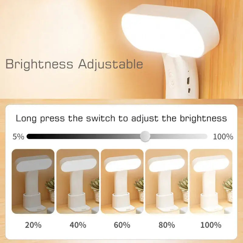 White adjustable brightness desk lamp with flexible stand in the DecorBites led nightlight rechargeable 3-color table lamp