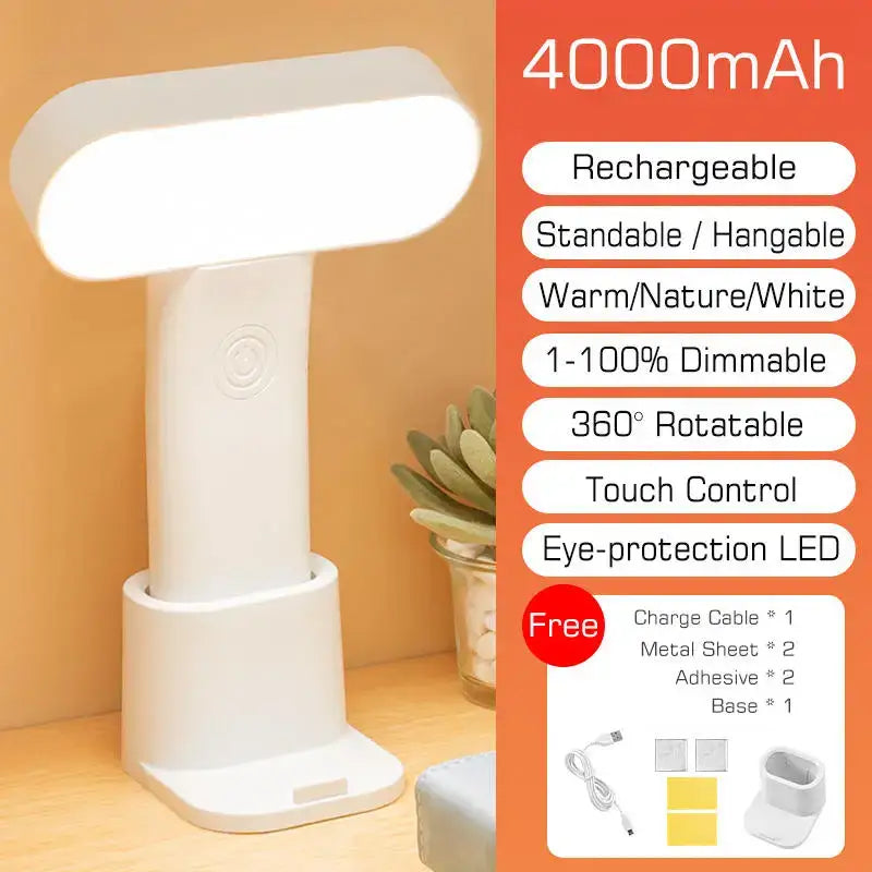 White sleek rechargeable led desk lamp with t-shaped design and 4000mah battery in decorbites led nightlight product