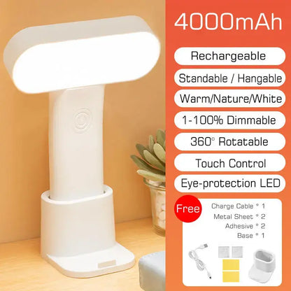 White sleek rechargeable led desk lamp with t-shaped design and 4000mah battery in decorbites led nightlight product
