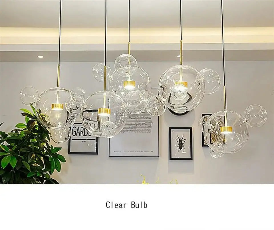 Clear glass bubble pendant lights with gold-toned fixtures in decorbites™ led nordic bubble chandelier for home lighting