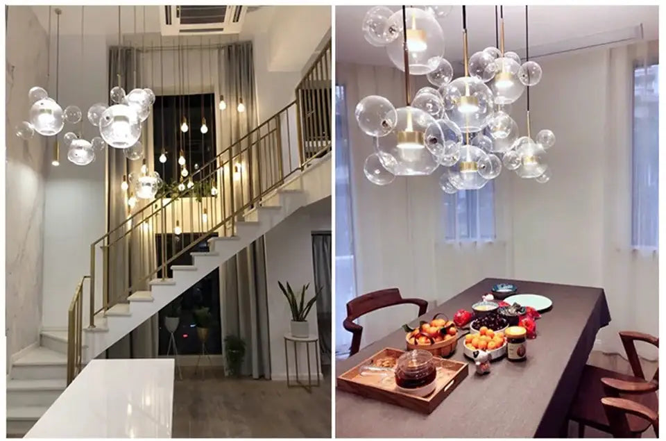 Decorbites™ led nordic bubble chandelier with clear glass spherical bulbs and gold-toned metal accents for home lighting