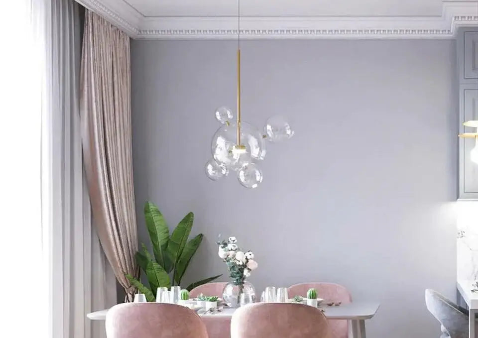 Glass bubble pendant light with gold-toned chain in decorbites™ led nordic bubble chandelier for home lighting decor led