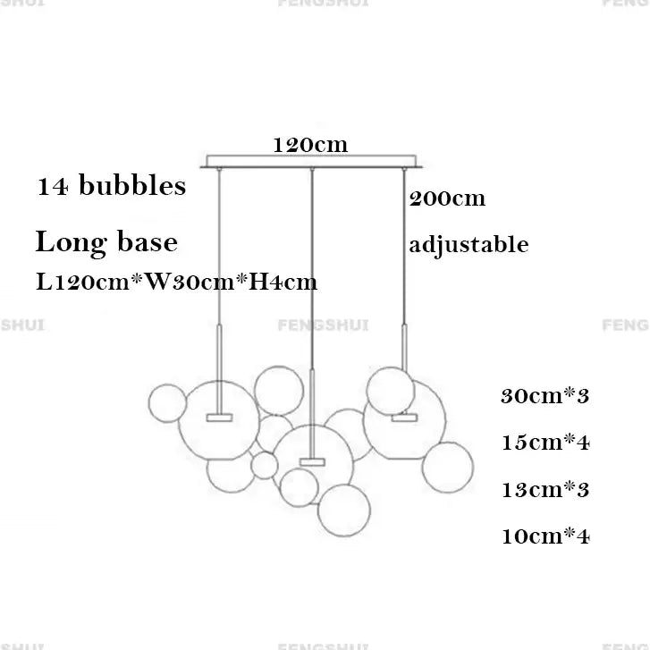 Modern minimalist decorbites™ led nordic bubble chandelier with 14 glass bubbles suspended from adjustable base for home lighting
