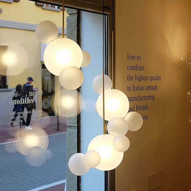 Modern spherical pendant light with frosted glass orbs and brass finish for decor led nordic bubble chandelier lighting