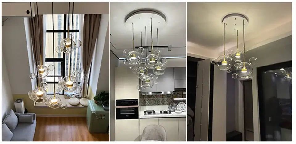 Modern glass bubble DecorBites™ LED Nordic bubble chandelier with warm bulbs and sleek metallic fixtures for home lighting