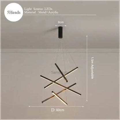 Decorbites led nordic chandelier featuring modern black and gold five-arm led pendant light for living and dining rooms
