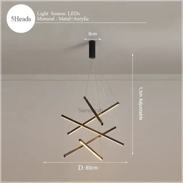 Decorbites led nordic chandelier featuring modern black and gold five-arm led pendant light for living and dining rooms