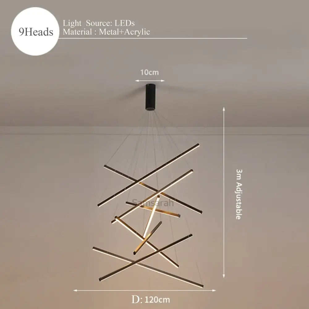 Modern geometric decorbites led nordic chandelier with nine led heads in black metal and acrylic for living and dining