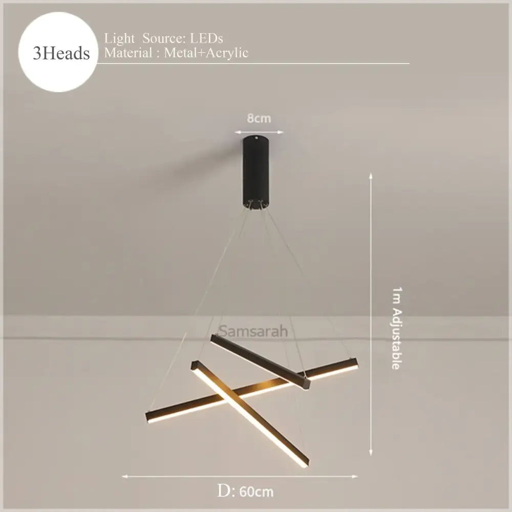 Modern black and gold decorbites led nordic chandelier with three intersecting metal and acrylic arms for living spaces