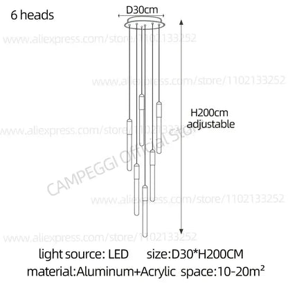 Modern minimalist decorbites led nordic cylinder chandelier with aluminum and acrylic components adjustable to 200cm height