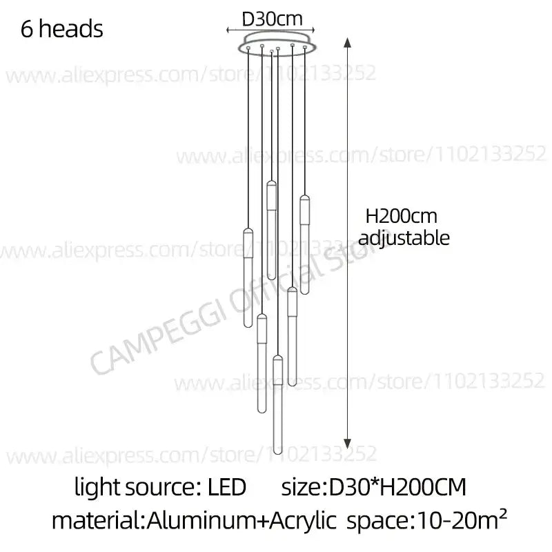 Modern minimalist decorbites led nordic cylinder chandelier with aluminum and acrylic components adjustable to 200cm height