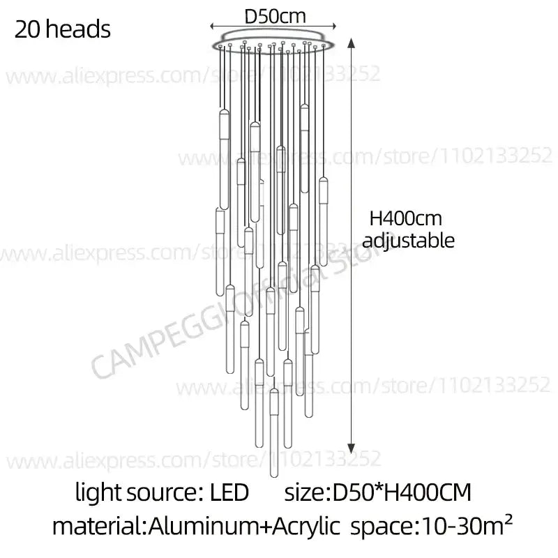 Modern aluminum and acrylic decorbites led nordic cylinder chandelier with 20 adjustable lights for indoor decor