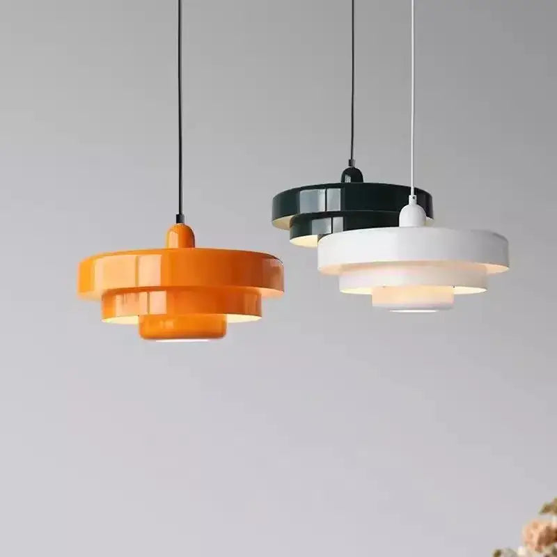 Decorbites led nordic pendant lights featuring vibrant orange and white tiered glossy finishes for indoor use