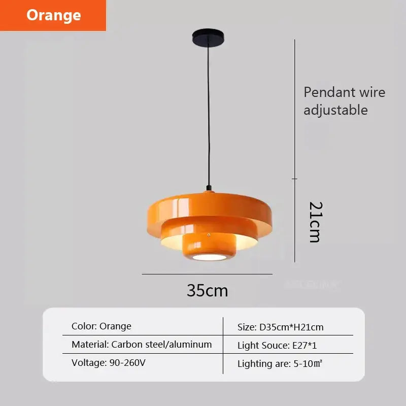 Orange pendant light with layered circular design made of carbon steel and aluminum for decorbites led nordic pendant