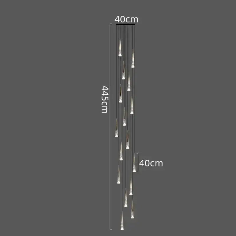 Decorbites led nordic 40cm wide black ceiling mount chandelier with crystal droplets for nordic staircase lighting