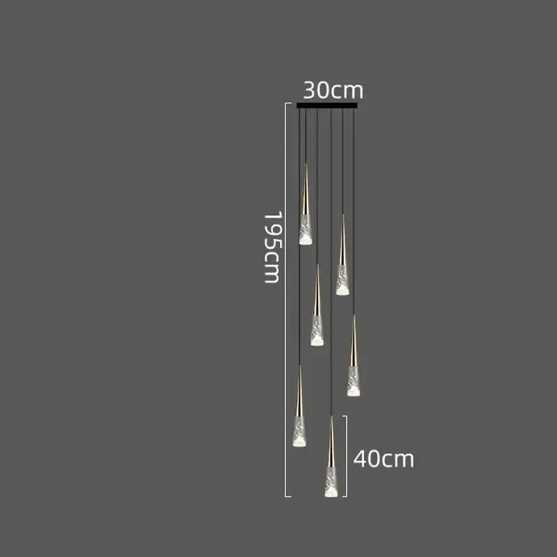 Decorbites led nordic staircase chandelier with five tapered glass shades and black ceiling mount for indoor lighting