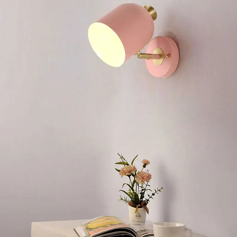 Pink cylindrical wall lamp with brass-finished arm by decorbites led nordic for kitchen dining bedroom study children room