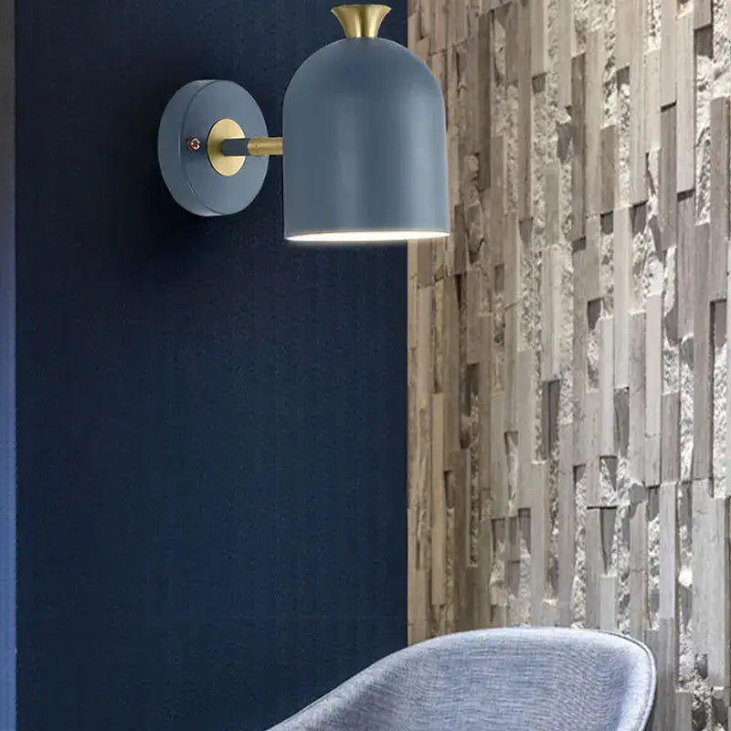 Modern blue decorbites led nordic wall lamp with brass accents and sleek dome shade for kitchen and bedroom lighting