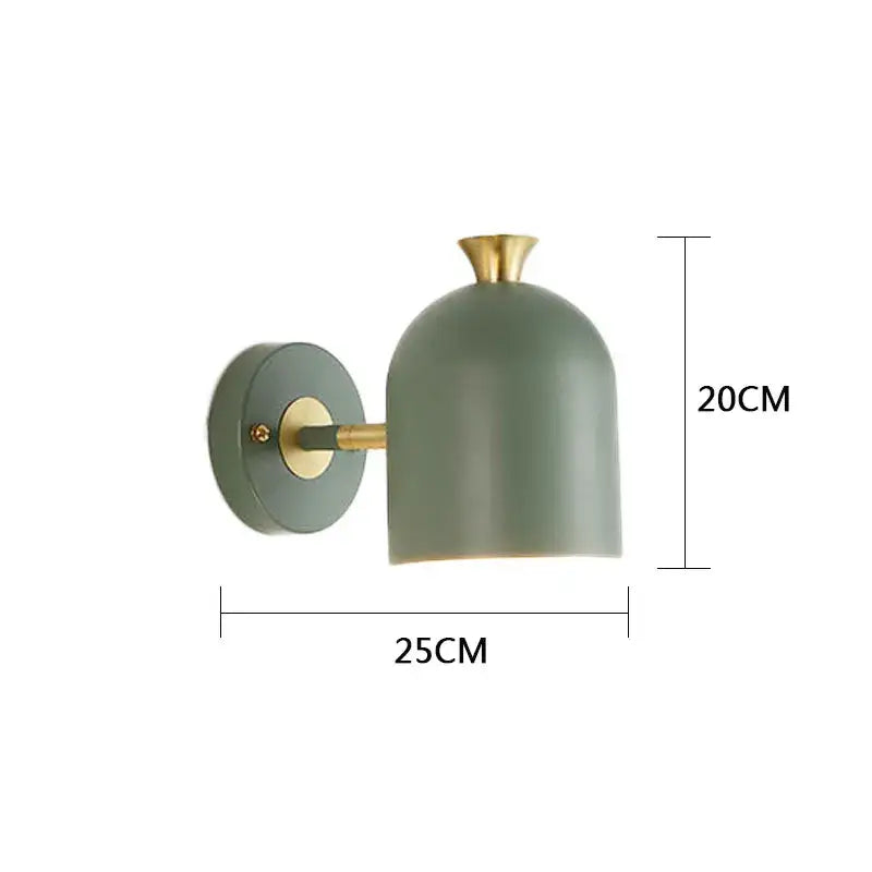 A modern wall lamp with matte sage green bell-shaped shade and brass accents from decorbites led nordic wall series