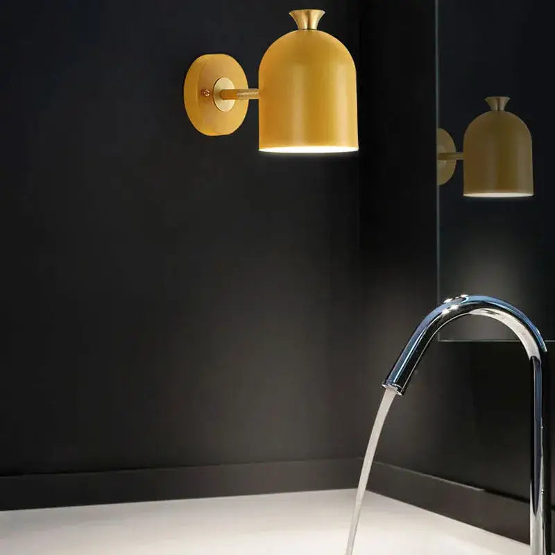 Yellow bell-shaped wall lamp with matte finish and gold-toned hardware for decorbites led nordic wall use