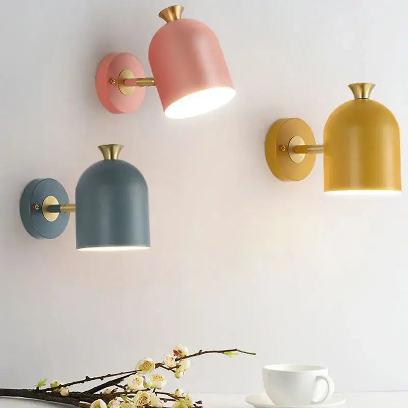 Pastel-colored bell-shaped decorbites led nordic wall lamp with brass accents for kitchen dining bedroom study children room