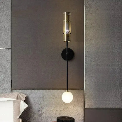 Gold-toned decorbites led nordic wall sconce with vertical slats and frosted glass bulb for luxury living room decor