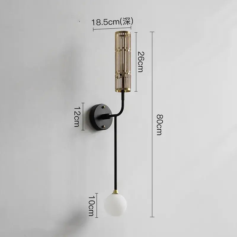 Modern black metal wall sconce with gold-toned slatted shade and frosted glass globe bulb decorbites led nordic wall light