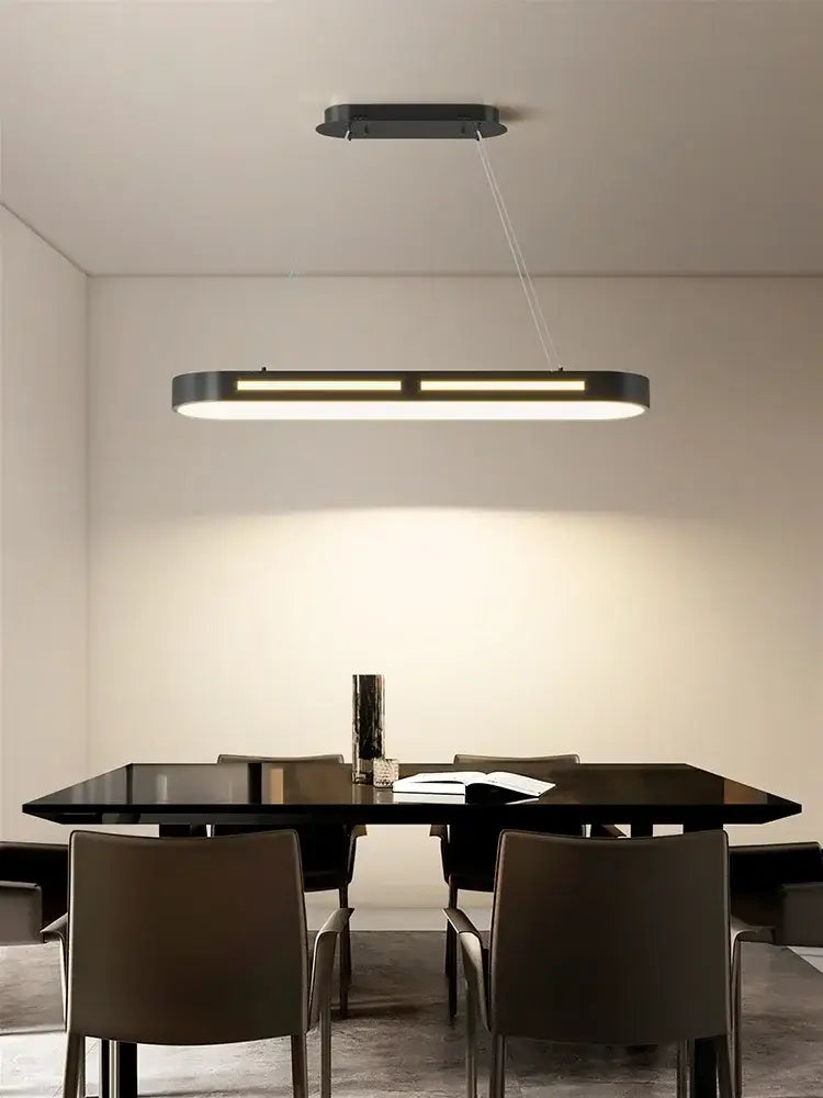 Modern black rectangular pendant light with integrated led lighting from decorbites led office chandelier collection