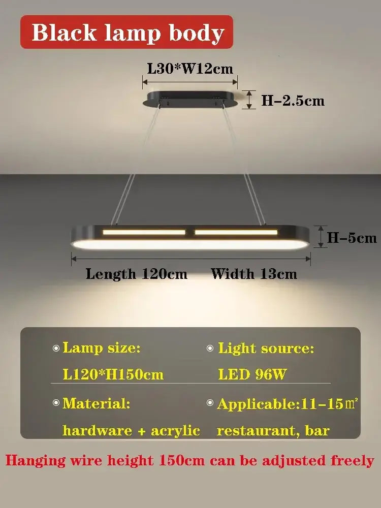 Modern black rectangular pendant light with acrylic body and two horizontal led strips for decorbites led office chandelier