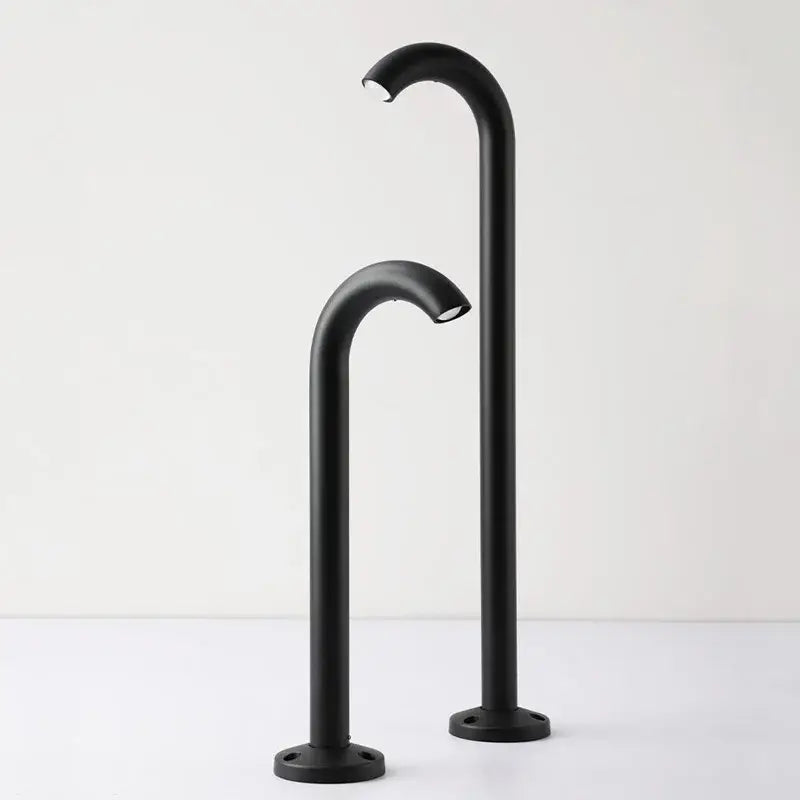 Two sleek black matte-finished decorbites led outdoor bollard lights with aluminum curved pipe design for modern landscaping